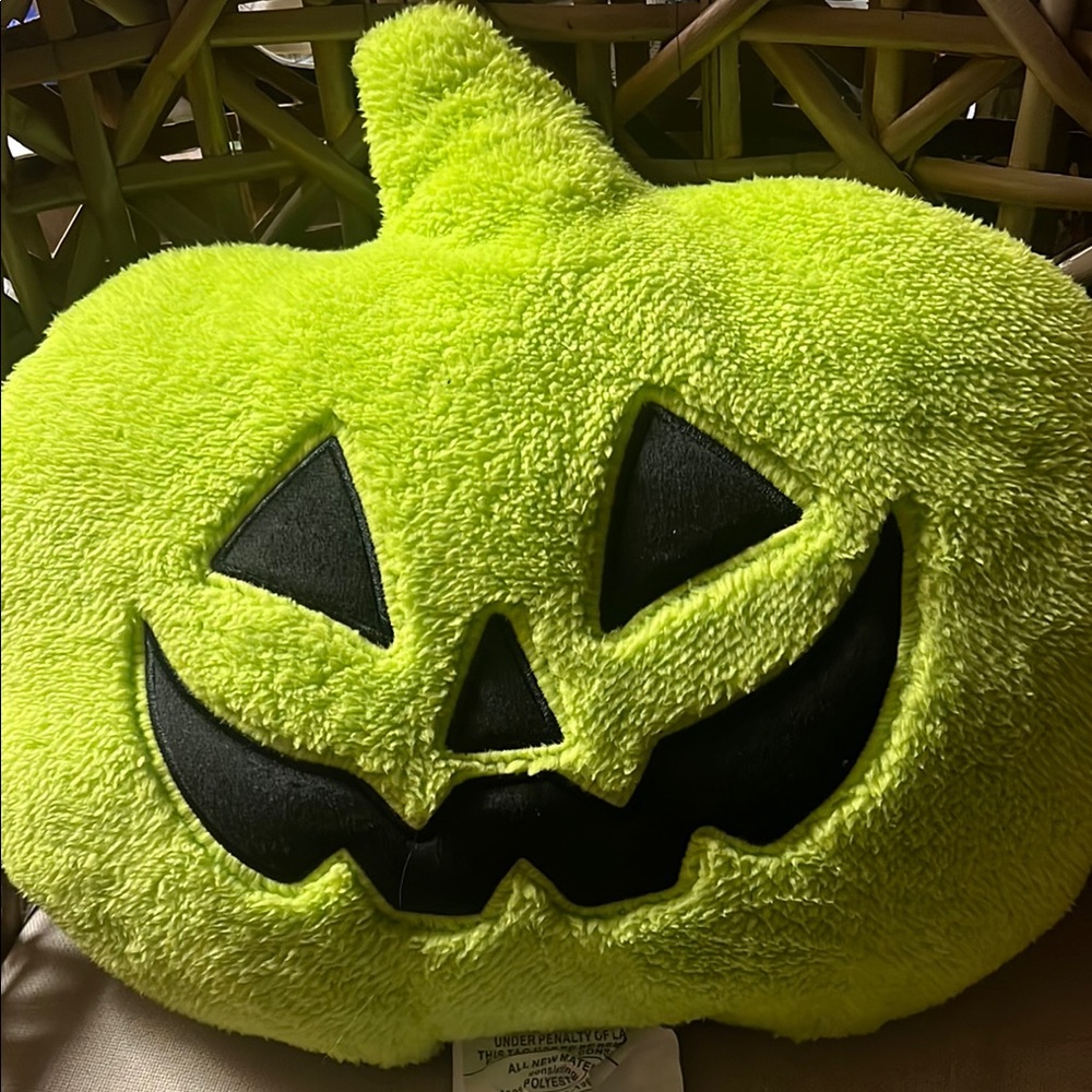 Neon Green Pumpkin Plush Pillow NWT
